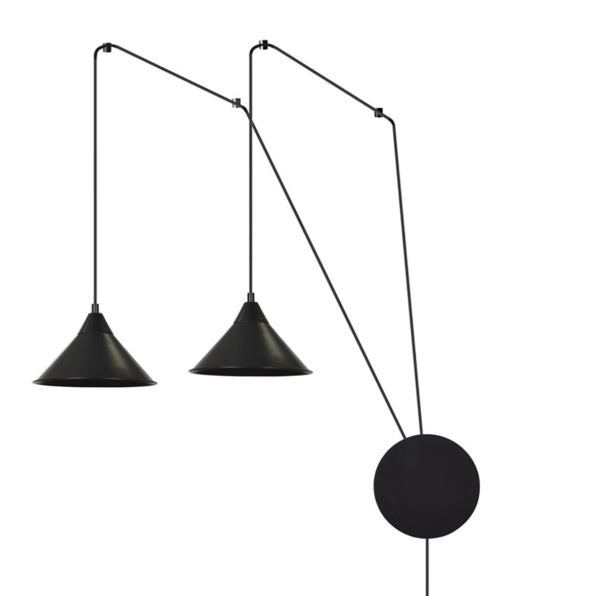 Sospensione Minimal 2 Luci Fujin In Acciao Nero E Paralume A Cono