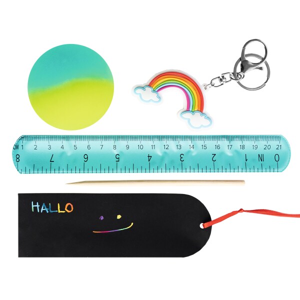 Mitgebselset 4 tlg. Lineal Flummi Lesezeichen Schlüsselanhänger