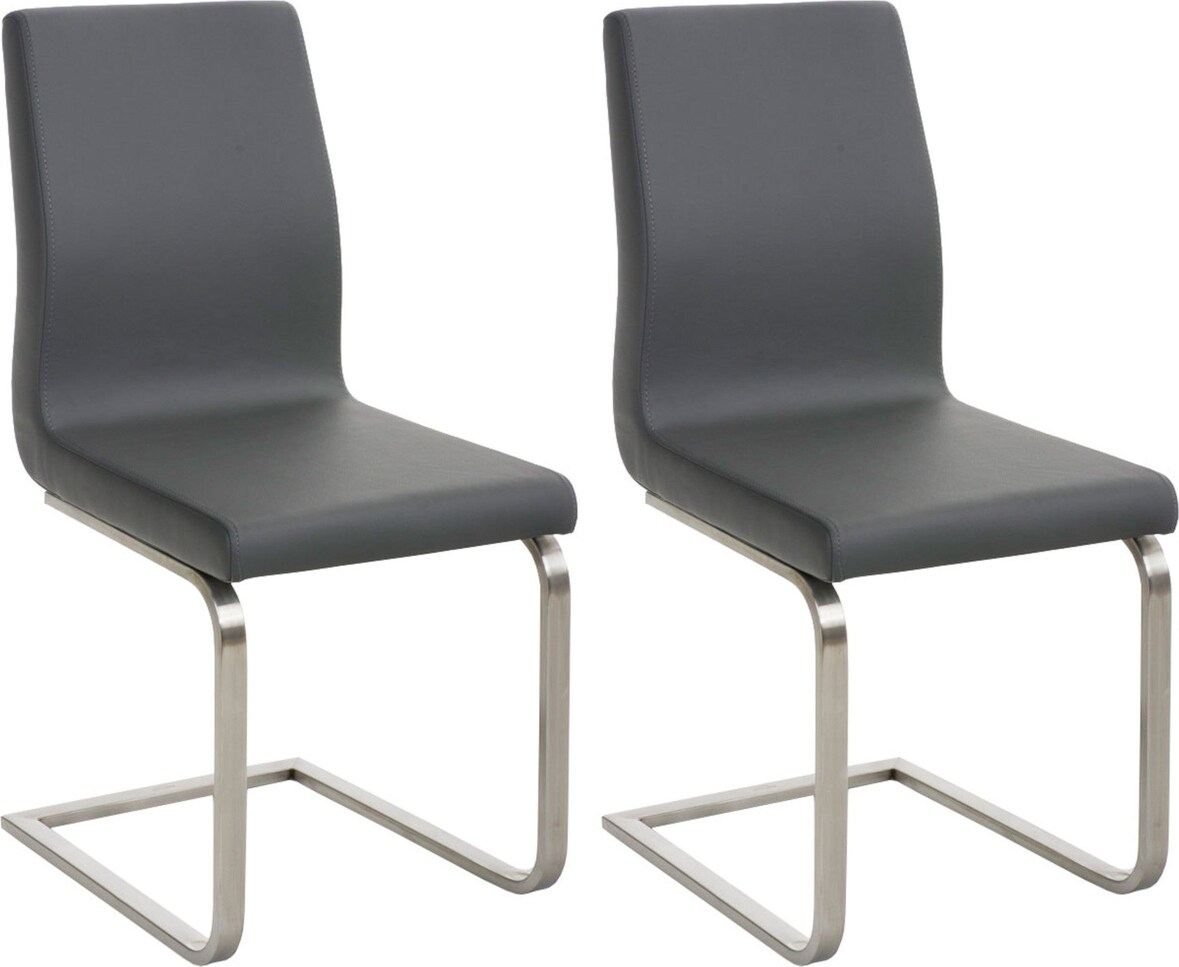 Décoshop26 - Set aus 2 Esszimmer-/Küchen-/Wartezimmerstühlen aus grauem PVC mit Kufengestell aus Edelstahl 10_0001597