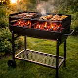 thumbnail of Barbecue A Carbone Con 2 Griglie Regolabili BBQ In Acciaio Resistente Con Ruote E Ripiano Portaoggetti Giardino Terrazzo 90 x 45 x 96 Cm Nero