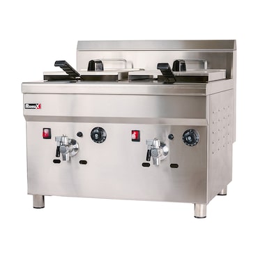 Romux® Fritadeira Industrial a Gás Natural de 18+18 litros Dupla de Bancada | Fritadeira Profissional em Aço Inox com Torneira 6000 W