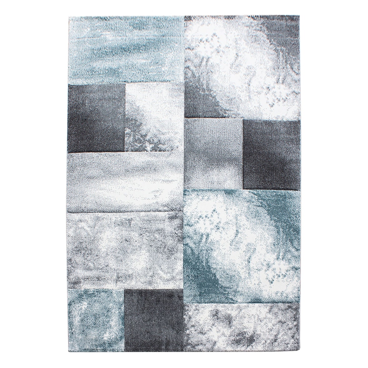 Carpetsale24 Teppich 200x290 cm – Kurzflor Konturenschnitt in Blau Grau Weiß – Kariertes Design, Extra Weich, für Wohnzimmer, Esszimmer