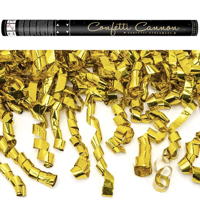 Konfetti Kanone mit Luftschlangen gold 80 cm