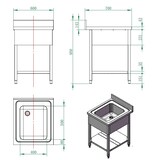 thumbnail of Roestvrijstalen spoelunit EASY met sokkel 60 x 70 x 90 cm - 1 spoelbak in het midden