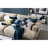 thumbnail of Sofá grande KAWOLA MADELINE con bandeja de madera negra para reposabrazos, tela blanca crema