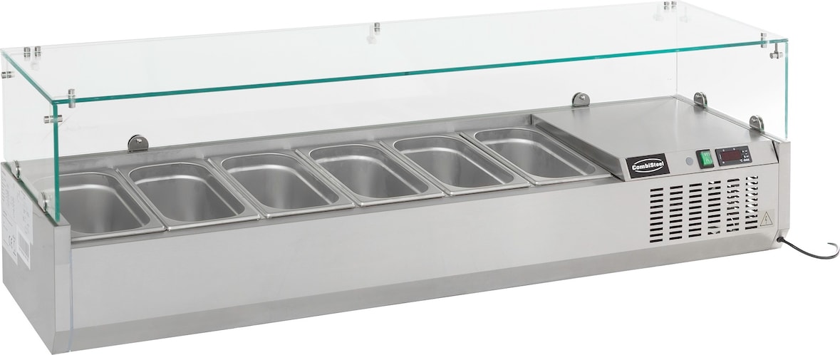 Aufsatzvitrine Albon | 1/4 GNx6 | HxBxT 43,5x140x33,5cm + CHEFGASTRO Geschirrtuch