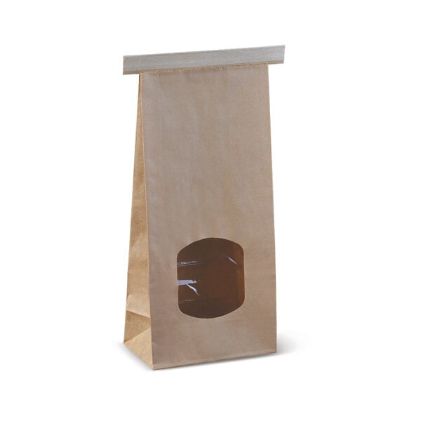 PP-beschichtete Beutel KRAFT mit Fenster verschließbar mit Metallstreifen 246x115x72mm  400 Stück