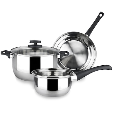 Magefesa Style - Batería de Cocina, Acero Inoxidable, 4 Piezas, Incluye Cacerola + Cazo + Sartén, Todo tipo de Cocinas, Induccion, Ecológica