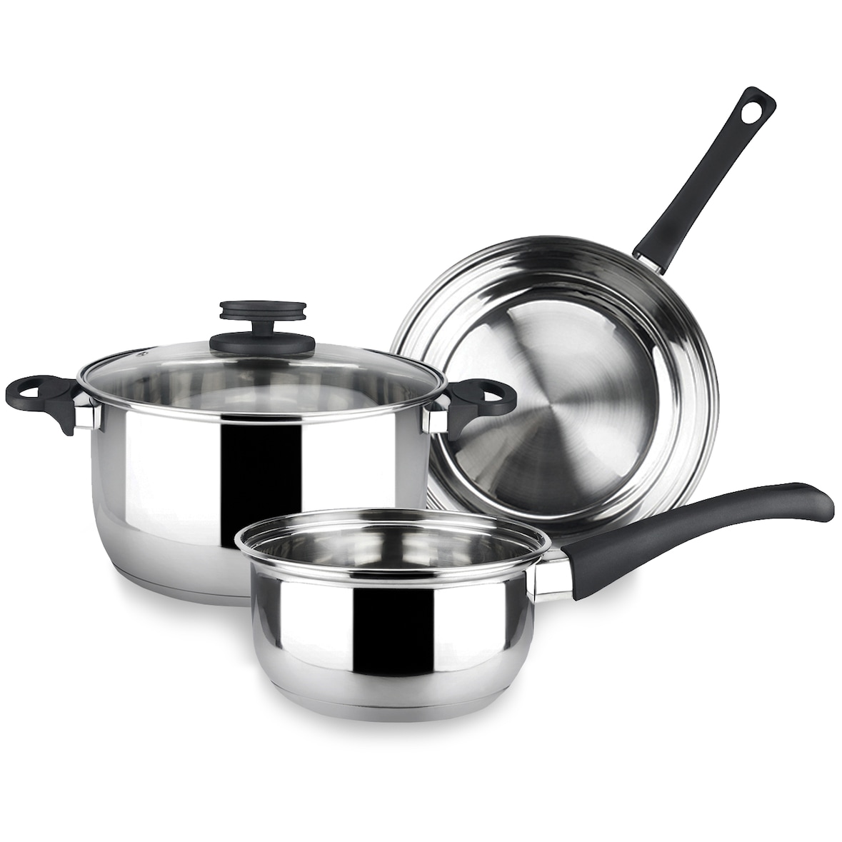 Magefesa Style - Batería de Cocina, Acero Inoxidable, 4 Piezas, Incluye Cacerola + Cazo + Sartén, Todo tipo de Cocinas, Induccion, Ecológica