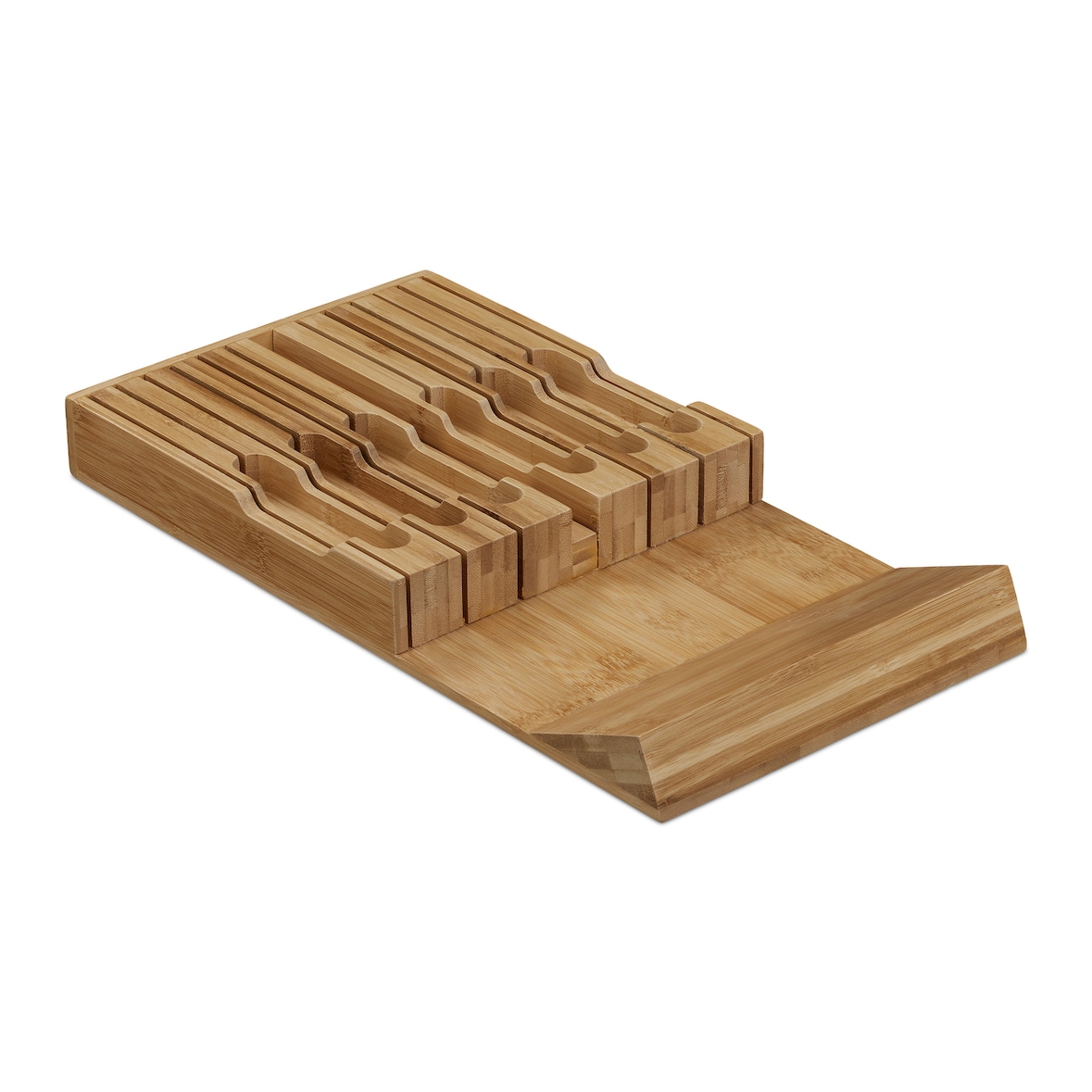 Relaxdays Messerhalter Schublade, für 12 Messer & Wetzstahl, Bambus Messerblock liegend, HBT: 4,5 x 43,5 x 23 cm, natur