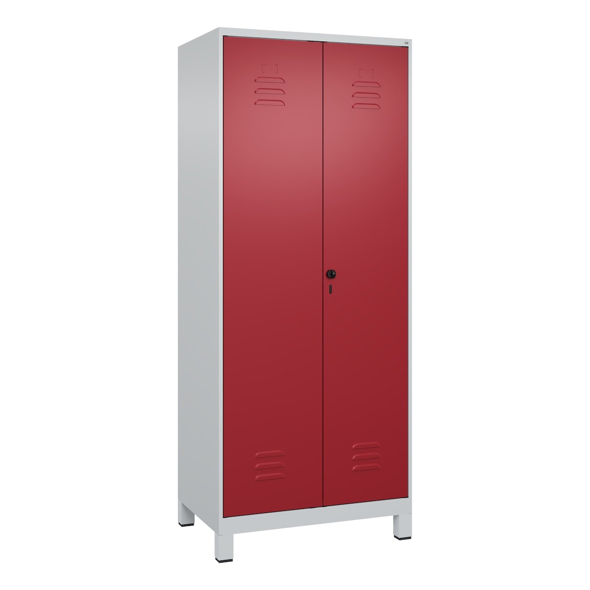 C+P Doppel-Spind Classic PLUS, Füßen, 2 Abteile, HxBxT 195x80x50cm, Sicherheitsdrehriegel, Hellgrau/Rubinrot von PROREGAL