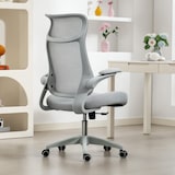 thumbnail of HOMCOM silla de oficina giratoria de malla, con soporte lumbar, reposabrazos abatibles, reposacabezas integrado, basculante, altura ajustable, gris