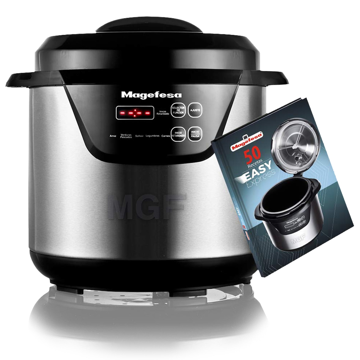 Magefesa Easy Express - Olla Express Programable Eléctrica Multifunción de 4L, 800W, Recipiente Extraíble Antiadherente, 6 Funciones Diferentes