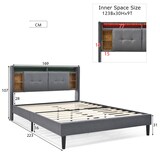 thumbnail of Merax LED Doppelbett 160x200 Polsterbett aus Leinen mit Stauraum-Kopfteil @ 2 Steckdosen @ 2 USB & Lattenrost Grau