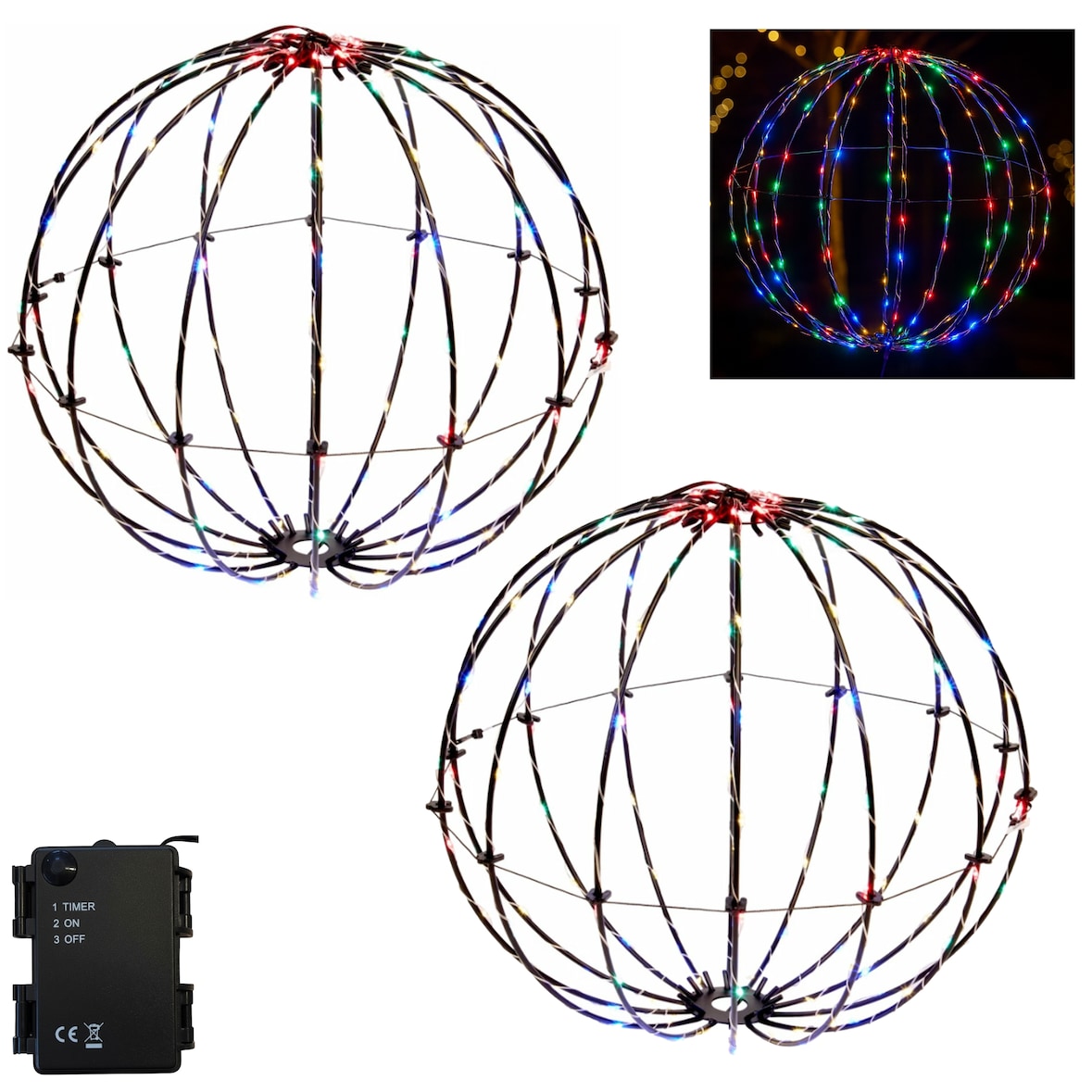 Lichtbol Multi-color Ø 30 cm – Set van 2 stuks – 140 LED – Timer – Binnen en Buiten – Kerst en Decoratie