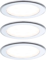 Drei runde Einbaustrahler mit weißem Licht.