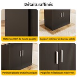 thumbnail of Ausziehbarer Esstisch 110x70x76 cm Schwarz mit Stauraum und gewellter Schranktür, Teleskopplatte bis 140 cm, verstellbare Regale