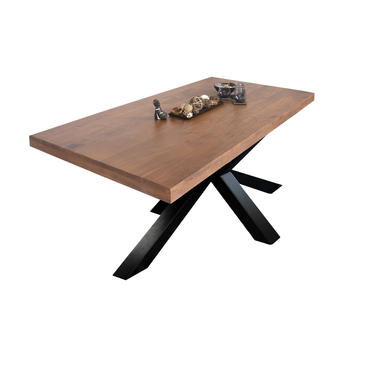 Esstisch Akazie Nussbaum 240 x 100 cm massiv gerade Kanten Spider-Gestell schwarz RIO