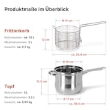 thumbnail of Frittiertopf 3,5L aus Edelstahl mit Frittierkorb & Glasdeckel – Induktion, Gas, Ceran & Elektro – Pommestopf Fritteuse Spülmaschinenfest