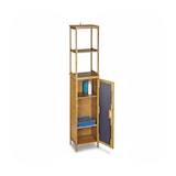 thumbnail of Relaxdays Badregal Bambus mit 5 Ablagen, Standregal mit Schranktür HxBxT: 170 x 33,5 x 28 cm, Badschrank stehend, natur