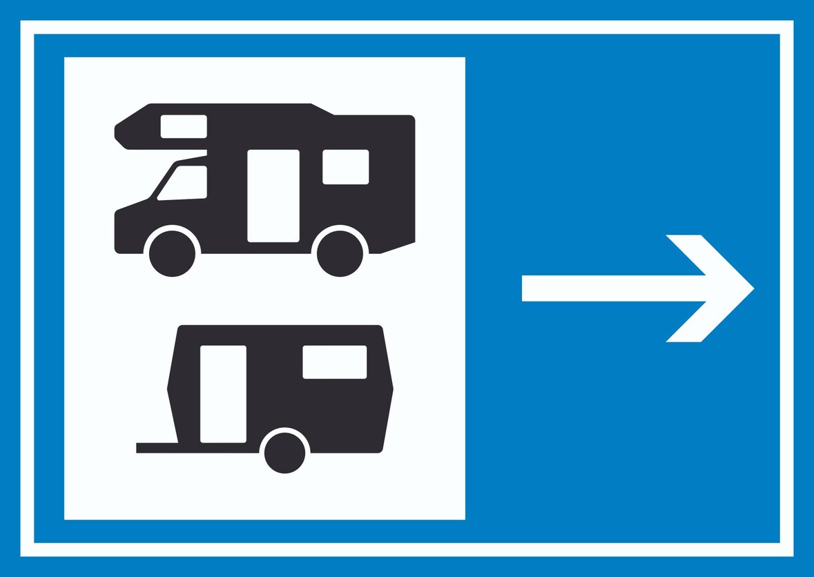 Wohnmobil- und Wohnwagenplatz rechts Symbol Schild A3 Rückseite selbstklebend