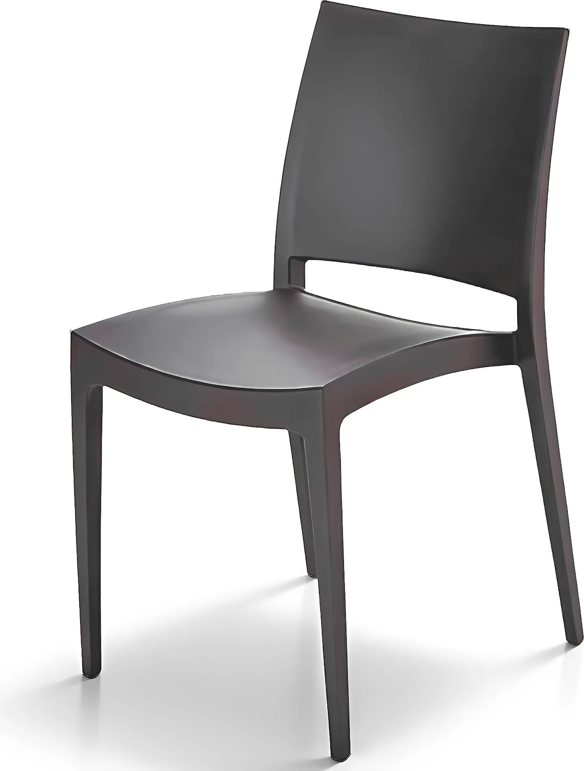 Schwarze anthrazitfarbene „Bob“-Stühle für Terrasse, Bar im Innen- und Außenbereich, Restaurant und Cafeteria.