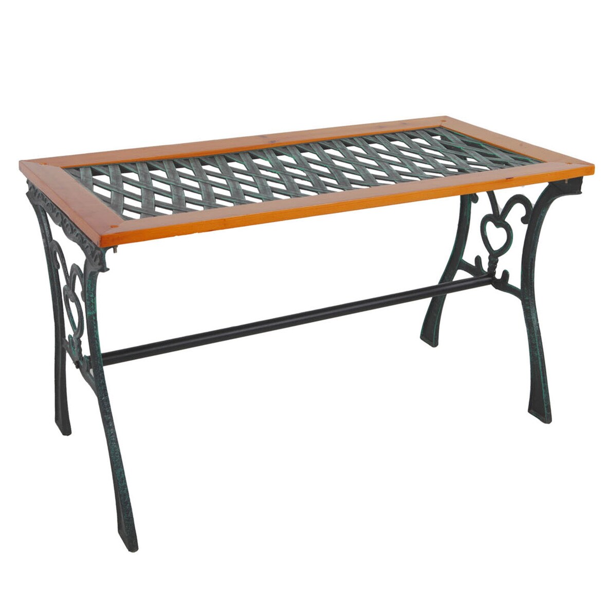 Gusseisen Gartentisch Outdoortisch Holz Glasplatte Natur 98x46xH56cm