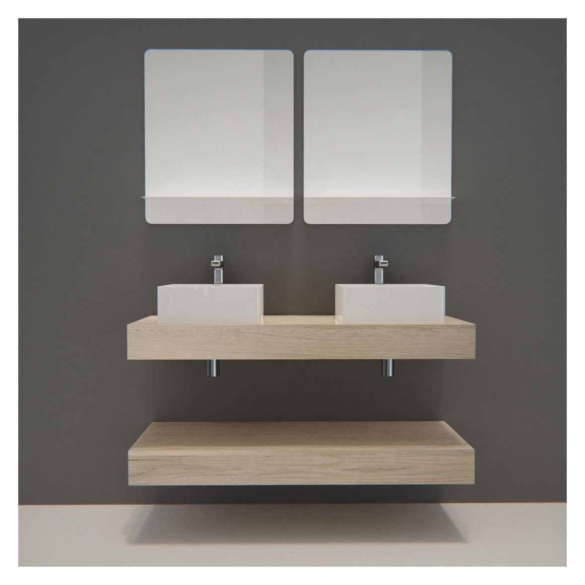 Meuble de Salle de Bain WILL - Plan épais 120 cm + 2 Vasques + 2 Miroirs + Equerres