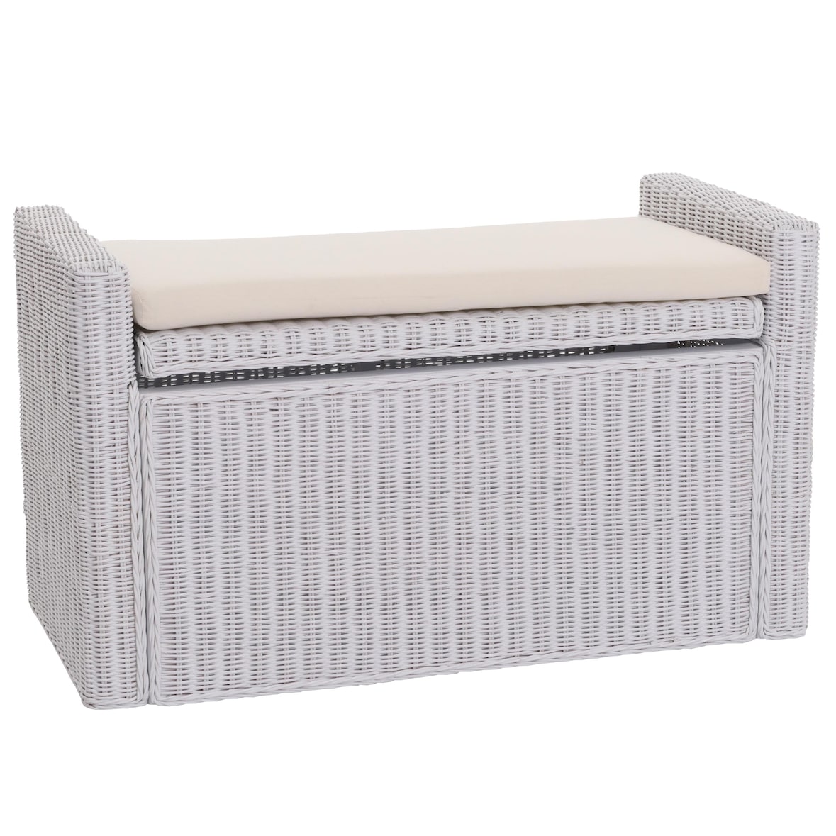 Panca contenitore M92 in rattan con cuscini 88cm ~ bianco