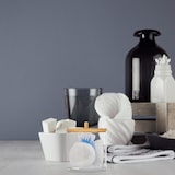 thumbnail of Relaxdays Wattestäbchen-Behälter, Kunststoff, mit Bambusdeckel, Organizer Wattepads und Wattestäbchen, transparent/natur