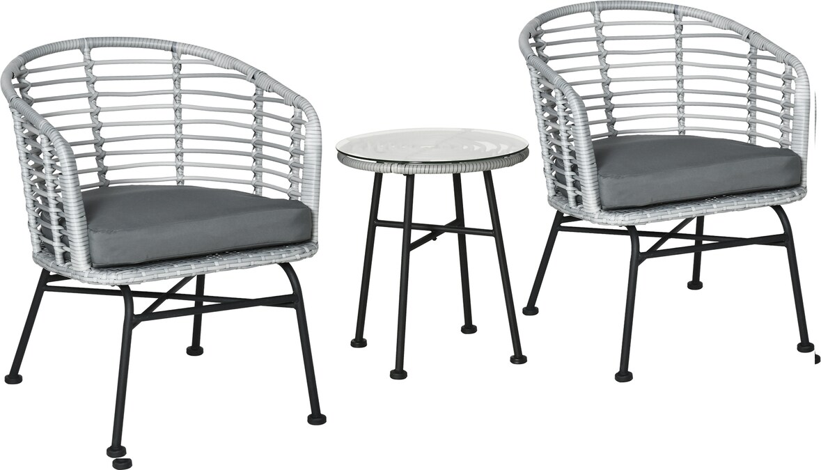 Outsunny Set 3 Pz Mobili da Giardino in Rattan con 1 Tavolino 2 Sedie