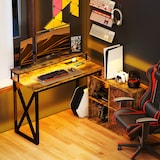 thumbnail of HOMCOM escritorio esquinero con luces LED escritorio con estación de carga 2 compartimentos 2 cajones de tela mando a distancia marrón rústico