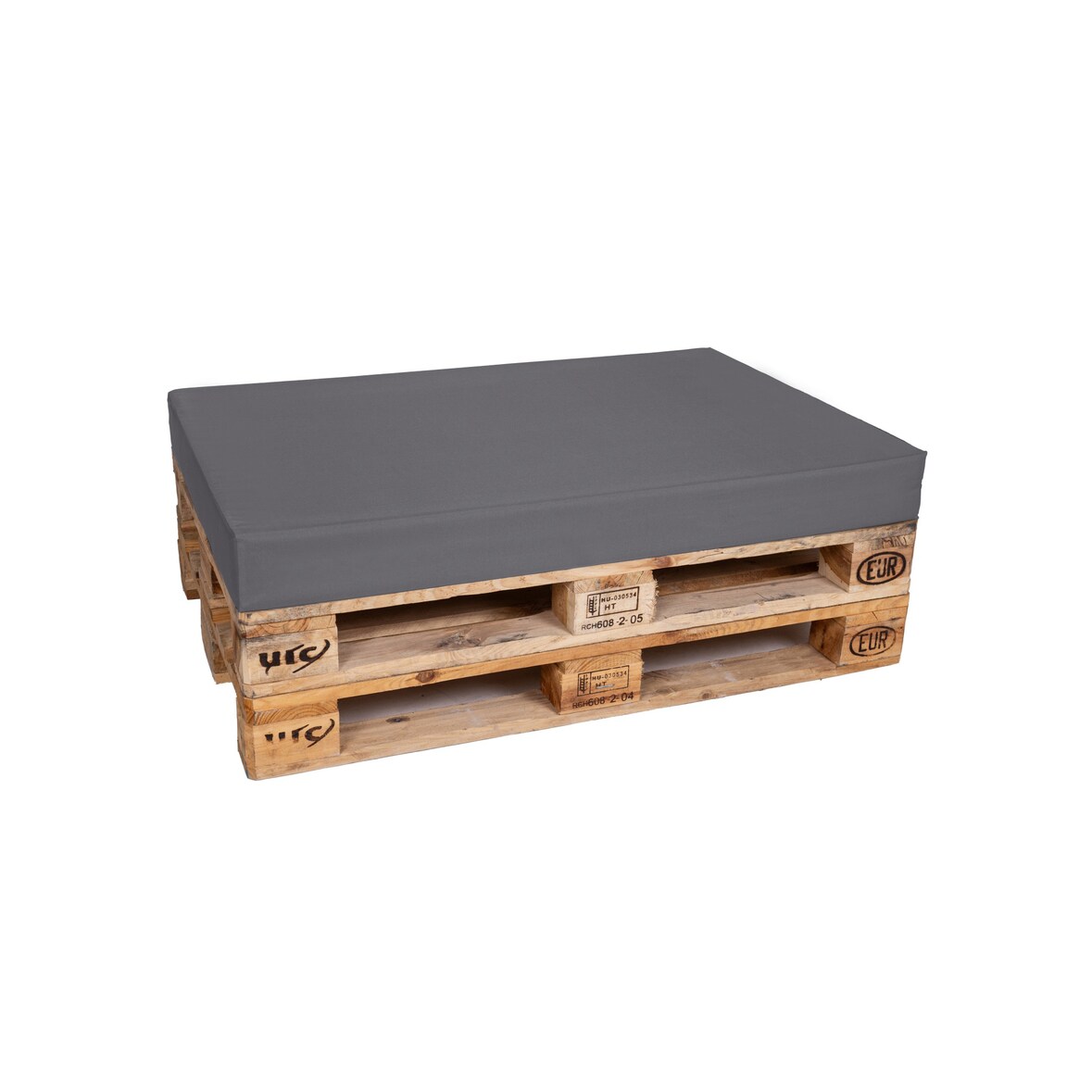 TexDeko Palettenkissen für Europalette 120x80x12cm Wasser-& Schmutzabweisend, abnehmbarer Bezug mit Reißverschluss, waschbar (Grau)