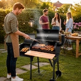 thumbnail of Barbecue A Carbone Con Affumicatore Laterale BBQ Con Termometro Integrato Griglie Cromate Ripiano E Maniglie Griglia 109.5 x 59 x 116 Cm Nero