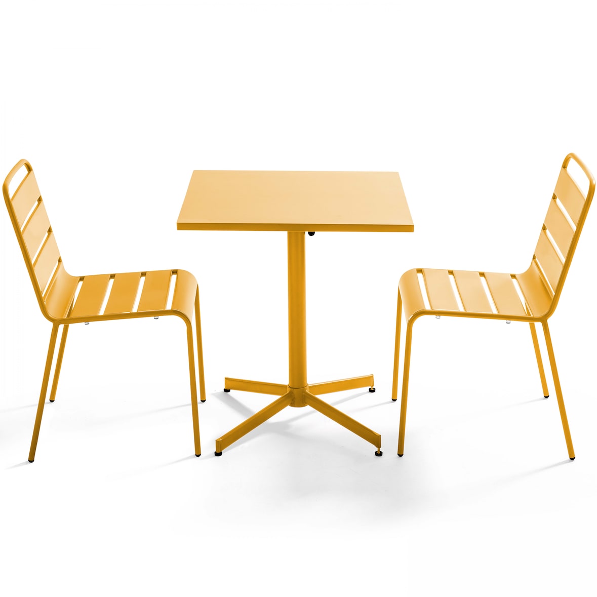 Ensemble table de terrasse carrée et 2 chaises métal jaune - Oviala