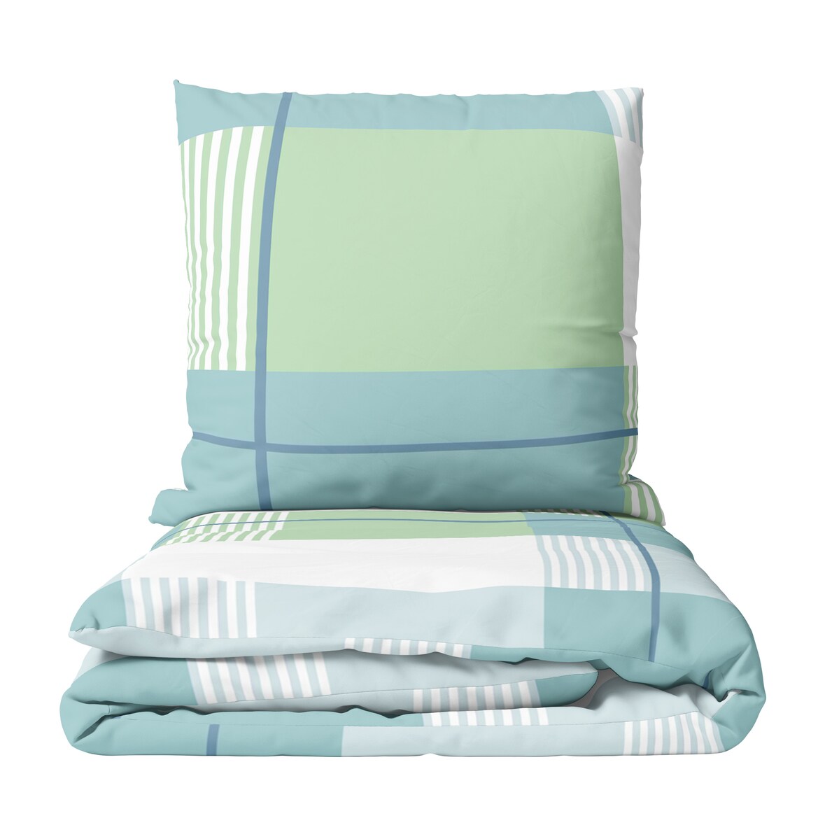 Feinbiber Bettwäsche Set 200x220 cm 80x80 cm Grün Blau Gestreift Temperaturausgleichend Pflegeleicht Reißverschluss