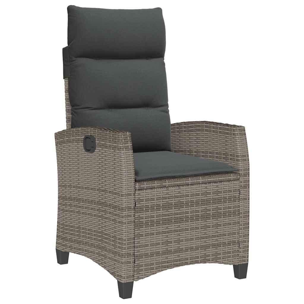 vidaXL Gartensessel mit Beistelltisch Verstellbar Grau Poly Rattan, Garten Liegestuhl, Outdoor Stuhl, Sessel, Gartensessel, Stuhl, Gartenstuhl