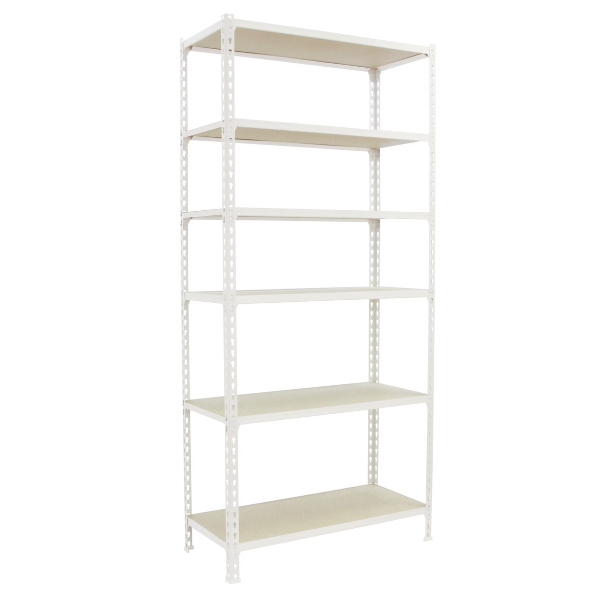 Maderclick schraubenloses Metallregal 6 Böden. Farbe BLAU/ORANGE/HOLZ 2500x1100x500 mm