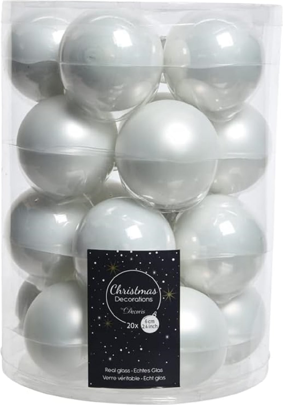 Weihnachtsbaumkugeln Glas Ø 4 cm winterweiß 18 Stück