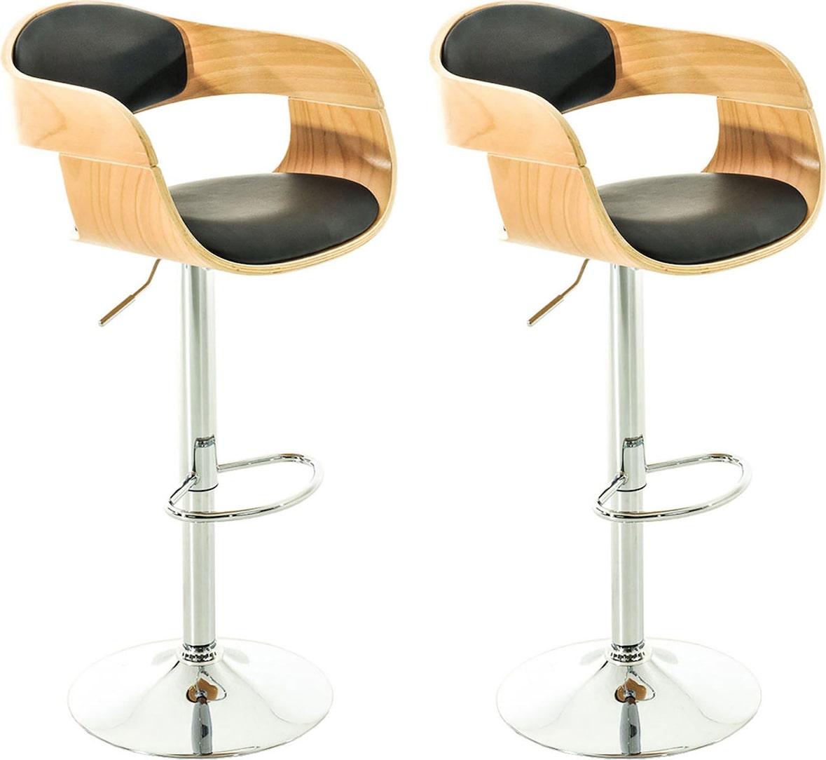 Décoshop26 - Set aus 2 Barhockern im skandinavischen Design aus schwarzem PVC und hellem Holzrahmen 10_0004246