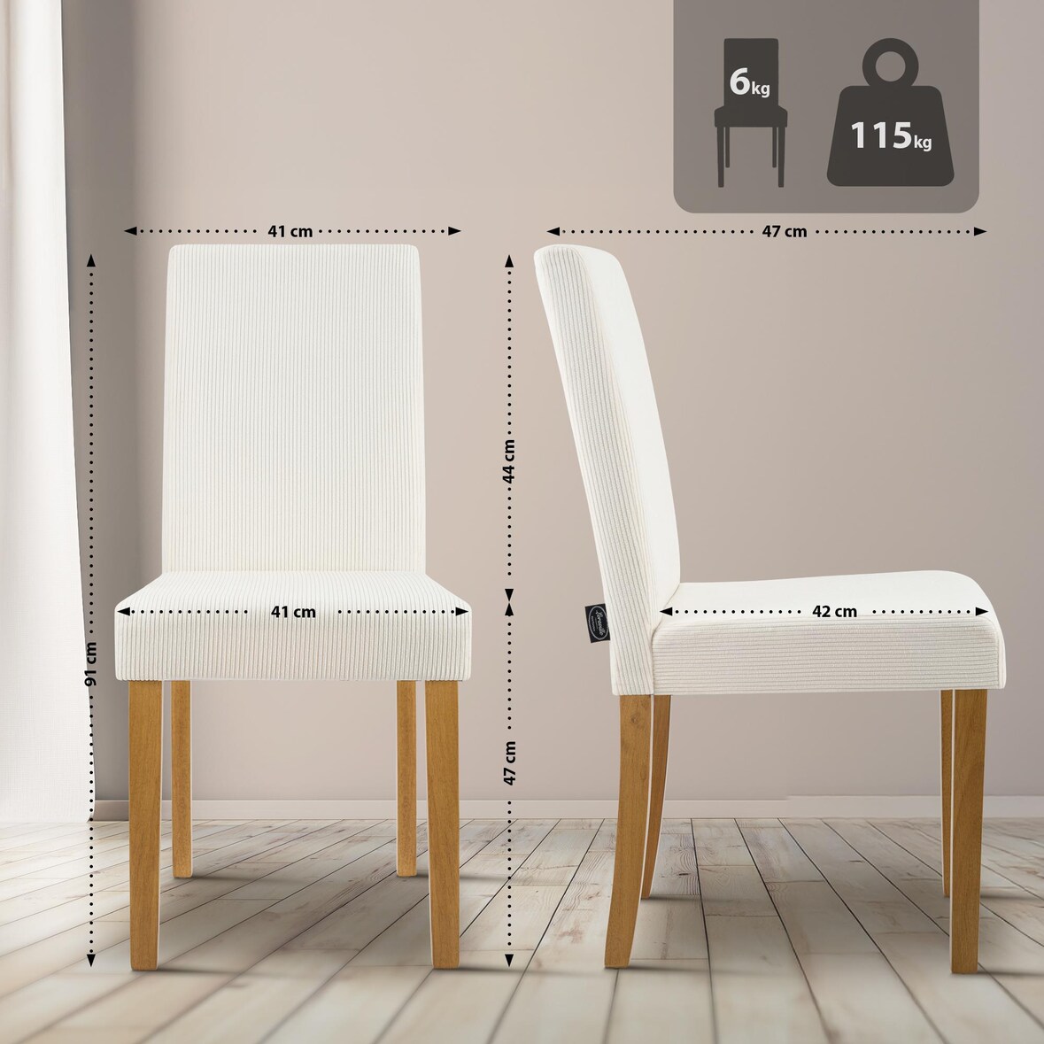 CHEFGASTRO Esszimmerstuhl SANTIAGO Cord antik hell HxBxT 91x41x47cm Cord Creme Küchenstuhl