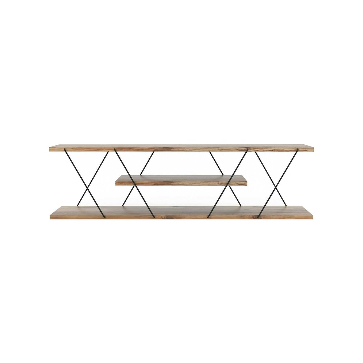 Dmora Fernsehschrank Dmustaph, Ständer für Wohnzimmerfernseher, Niedriges Wohnzimmer-Sideboard, TV-Ständerbasis, 120x30h33 cm, Schwarz und Walnuss