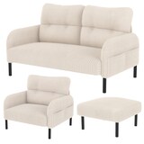 thumbnail of Merax Modulares 3er-Set Cord-Sofa: Sessel, 2-Sitzer & Hocker mit Tasche, Beige