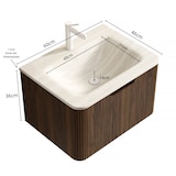 thumbnail of Badezimmer-Waschtisch 37x60x46 Roma Travertin Becken Sperrholzschrank Soft-Close LED Vormontiert Walnuss