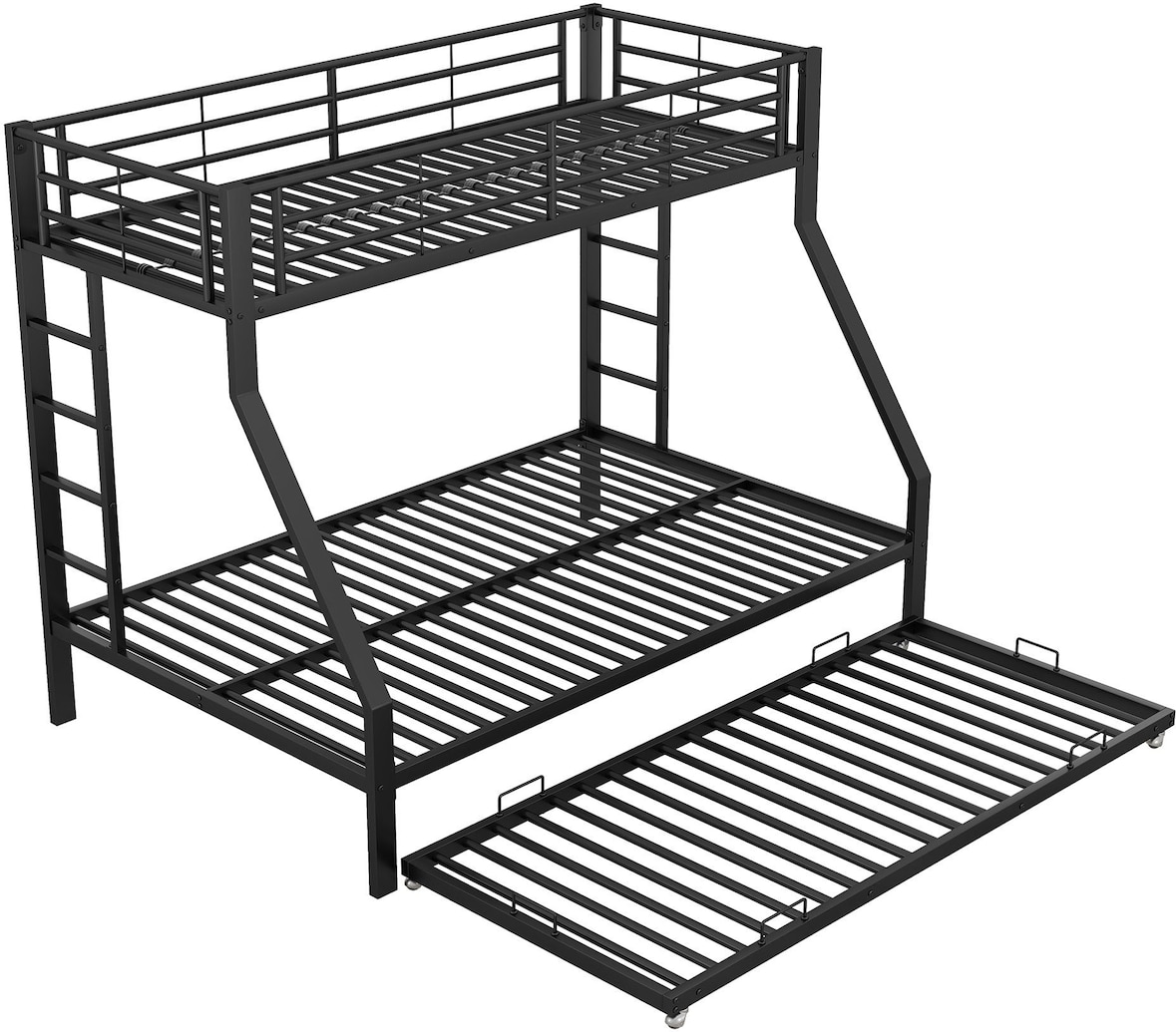 Merax Etagenbett für Erwachsene, Metallbett Hochbett mit ausziehbarem Bett 90x200cm/140x200cm/90x190cm, schwarz