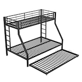 thumbnail of Merax Etagenbett für Erwachsene, Metallbett Hochbett mit ausziehbarem Bett 90x200cm/140x200cm/90x190cm, schwarz