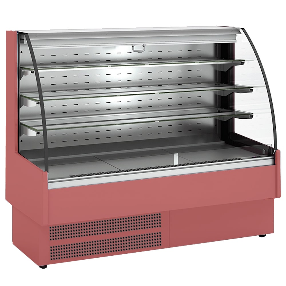 Open gekoelde wandkoeler rood, 3 legplanken 4 niveaus - 1650x730x1380 mm - 2090 W 230/1V - 24R13167 Eurast