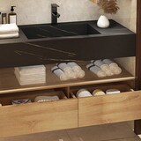 thumbnail of Modernes wandhängendes Badezimmermöbel-Set mit schwarzem Sinterstein-Waschbecken, rundem Spiegel, Unterschrank und Ablaufgarnitur 120×55 cm【HT72-120】