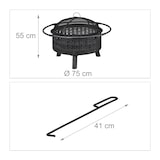thumbnail of Relaxdays Feuerschale mit Grillrost & Funkenschutz, Schürhaken, Kohlerost, Ø 75 cm, Feuerstelle Garten, schwarz/silber