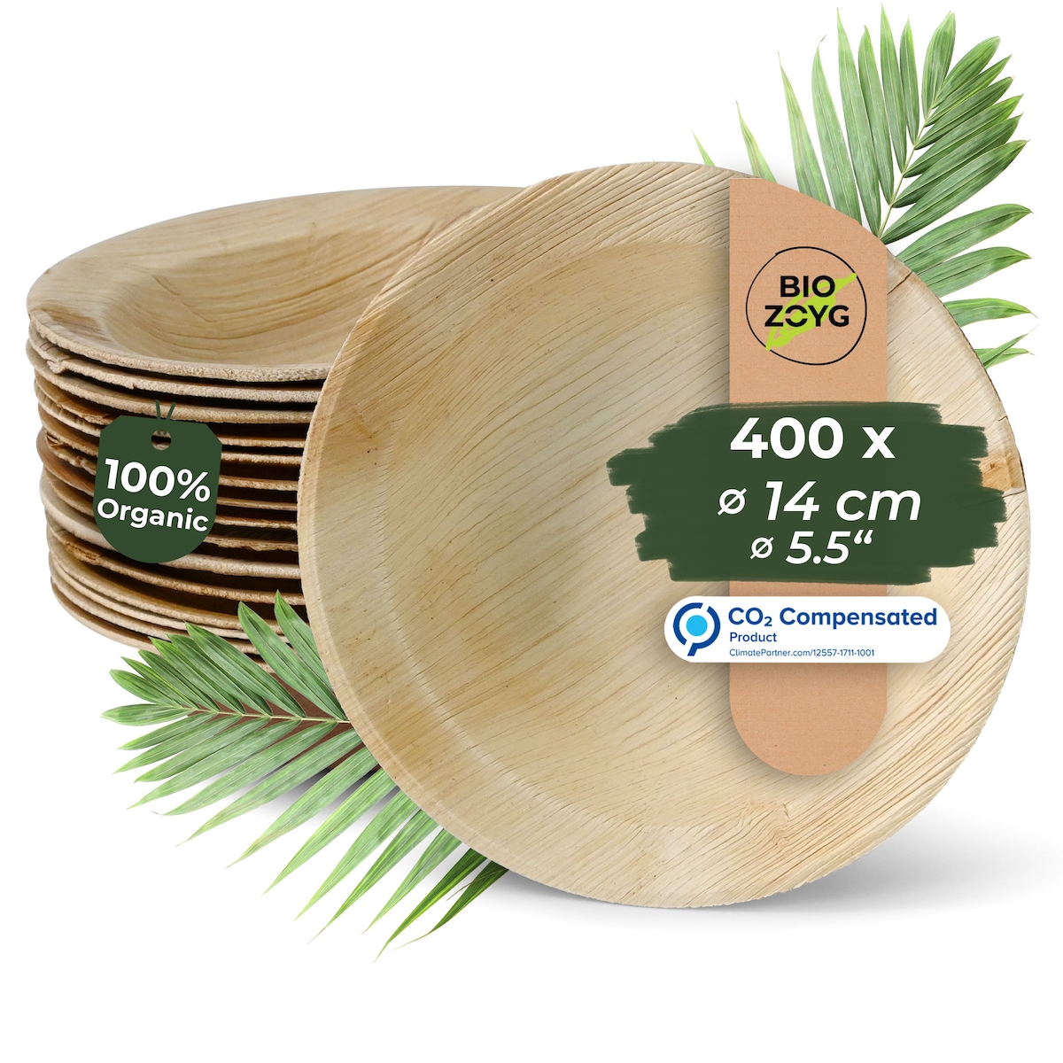BIOZOYG 400 Stück tiefe Einwegteller Ø 14cm Suppenteller Palmblatt-Teller, Schale für Suppe und Eintöpfe, Partys und Catering, biologisch abbaubar